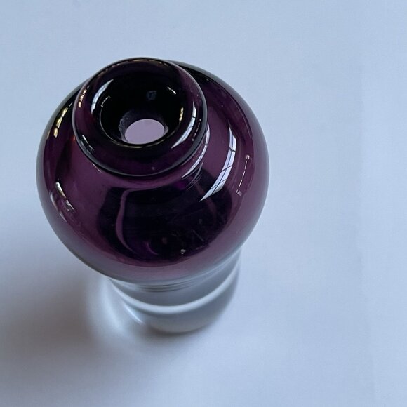Vintage Small Art Glass Amethyst Bud Vase Signed 1986 Decor Purple - Picture 4 of 6